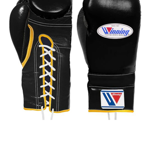 Fabricantes personalizados compran al por mayor guantes de boxeo de cuero negro ganador dedo completo correa de cuero genuino Kick Boxing guantes MMA - Product Image 3