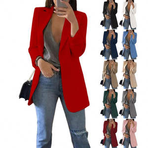 Blazer Formal Rojo Talla 5XL para Mujer, Diseño Sólido con Bordado y Botones Decorativos, Cierre de un Solo Botón, Tejido de Punto - Product Image 1