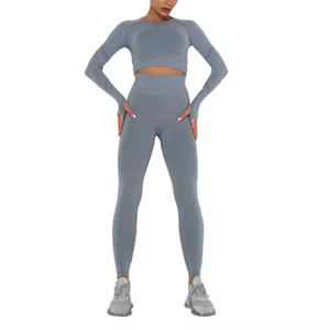 Mode féminine Fitness jarretelle soutien-gorge bout à bout Leggings motif solide 5 pièces Yoga ensemble avec fermeture à la taille élastique respirante - Product Image 1