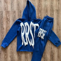 Conjunto de chándal de invierno personalizado de fabricante, de peso pesado, con sudadera con capucha y pantalones de chándal acampanados de tejido de rizo, talla grande, con pedrería