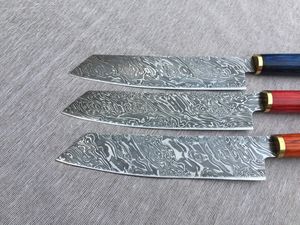 Couteau de chef Santoku en acier damas fait à la main personnalisé très bien noté pour la cuisine couteau de coupe de légumes Pakka gaine en cuir de bois - Product Image 2
