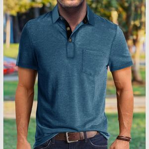 Camisas de Golf Casuales para Hombre, Clásicas, con Botones, Manga Corta, Color Sólido, de Algodón Tejido, Transpirables, que Absorben la Humedad, Elegantes - Product Image 2
