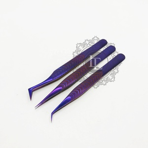 Pince à épiler professionnelle d'extension de cils de haute qualité en acier inoxydable violet de nouveau style avec marque privée de revêtement au plasma - Product Image 5