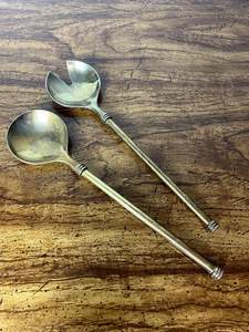 Couverts de haute qualité en acier serveur à salade en laiton feuille poignée articles ménagers couverts couverts à salade conception personnalisée finitions en gros - Product Image 6