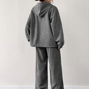 ชุดกีฬาสำหรับผู้หญิงมีฮู้ด2ชิ้นโอเวอร์ไซส์ผ้าฝ้ายผ้าขนแกะระบายอากาศมีขนาดใหญ่พิมพ์ลายได้โลโก้ออกแบบได้ตามต้องการ - Product Image 3