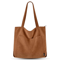 Nouveau style sac à bandoulière en velours côtelé doux écologique de couleur unie haute capacité sac fourre-tout en velours côtelé