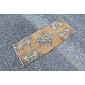 Alfombra de Lana Vintage Naranja Marrón 1.4x3.6 pies, Clásica Turca, Rectangular Grande para Pasillo, Patchwork, Ecológica, Pelo Medio - Product Image 3