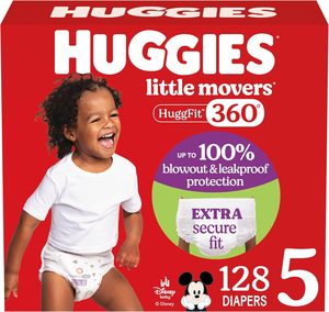 Couches pour bébé Huggies taille 5, Little Movers HuggFit 360 °   Couches pour bébé avec protection 360° °   Ceinture (27+ lbs), 128Ct (2 paquets de 64) - Product Image 2