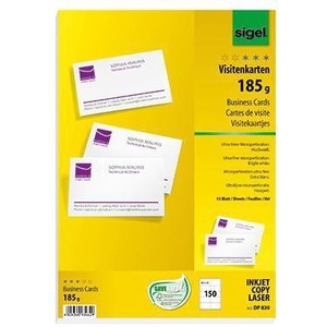 SIGEL นามบัตร DIN A4 185 กรัม/ตร.ม. สีขาวสว่าง 15 แผ่น/แพ็ค 150 ชิ้น/แพ็ค ผลิตภัณฑ์กระดาษสำนักงาน - Product Image 1
