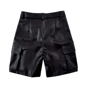 Mens Quilted <b>PU</b> Leather <b>Shorts</b> Button-Waist Mid Length Fashion Casual-Bottoms High Quality Customized Logo Printed Men's - Product Image 2