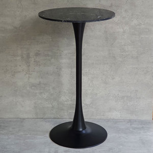 Contemporary Round Stone Top Bar <b>Table</b> with Iron Legs for Cafe Home Bar Events Home Use - Product Image 2