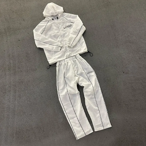 ชุดเสื้อกันลม2ชิ้นสำหรับผู้ชายเสื้อแจ็คเก็ตมีฮู้ดชุดวอร์มผ้าไนลอนสะท้อนแสงมีซิป - Product Image 4