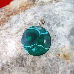Handmade Silver Pendant Natural Malachite Gemstone Green Cabochon Mixed Shape Statement Jewelry Gift for Women Loose Gemstones - Product Image 1
