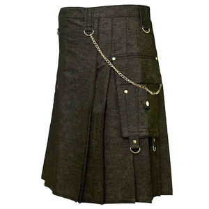 Kilt utilitaire en denim pour homme avec poches tactiques, quincaillerie dorée, style écossais, kilts 2026 - Product Image 3