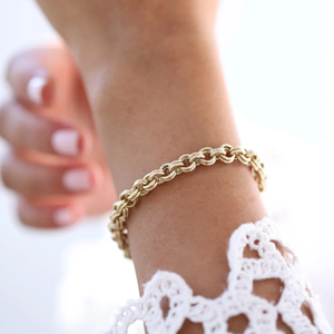 Pulsera de diseño de cadena Rolo chapada en oro amarillo de 18 quilates, elegante, minimalista, de doble enlace, aleación combinable, joyería fina - Product Image 4