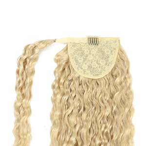 Extensions de cheveux humains en queue de cheval bouclée # 60 mèches de cheveux indiens blond platine - Product Image 5