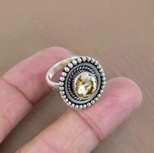 แหวนซิทรีนธรรมชาติทำด้วยมือทำมือ925แข็งเงินเหลืองตั้งหนามเตย - Product Image 4