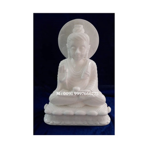 Estatua de Buda de mármol blanco con acabado fino, diseño único hecho a mano, para decoración y adoración en el hogar y el templo. - Product Image 1