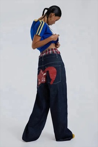 OEM 2024, pantalones vaqueros gráficos personalizados para hombre, ropa de calle, pantalones vaqueros informales de pierna ancha de Hip Hop, pantalones vaqueros holgados rectos de carga para hombre - Product Image 4