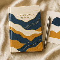 Cuaderno de Tapa Dura Premium LABON Golden Waves, Textura Repujada y Arte en Lámina Dorada, Ideal para Escribir, Planificar y Regalar