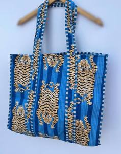 Sac fourre-tout en coton matelassé fait main, imprimé tigre, sac d'épicerie réutilisable - Product Image 3