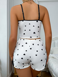 ชุดนอนผ้าซาตินระบายอากาศเซ็กซี่ของผู้หญิงสองชิ้นชุดนอนสายเดี่ยวใส่อยู่บ้านลายหัวใจ - Product Image 3