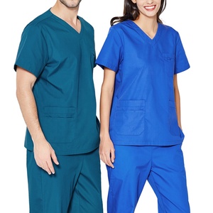 Ensemble de gommages uniformes de soins de santé légers pour hommes avec haut et pantalon à col en V à manches courtes idéal pour le personnel de la clinique ou de l'hôpital - Product Image 1