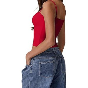 Camiseta sin mangas Lisa recortada para mujer al por mayor, ropa de calle sin costuras, camiseta sin mangas de punto acanalada elástica, camiseta sin mangas informal Sto - Product Image 4