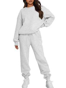 Conjunto de dos piezas de chándal con diseño de hombros caídos de alta calidad para mujer, ropa de calle personalizada, patrón sólido para invierno, venta al por mayor - Product Image 5