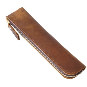 Estuche para Lápices de Cuero Genuino con Textura de Piel de Vaca, Estilo Casual, para Almacenamiento de Artículos de Papelería, para Estudiantes y Oficina, Tamaño Grande - Product Image 5