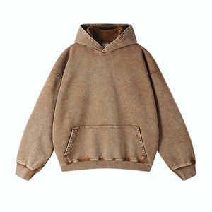 Personnalisable poids lourd lavage à l'acide sweat à capuche 85% coton 15% polyester goutte épaule conception brodé Logo cordes décontracté hiver - Product Image 6