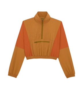 Chaqueta Corta Transpirable con Cremallera para Mujer, Cortavientos de Exterior con Tela Arrugada de Memoria y Forro de Nylon, Bordado, Venta al por Mayor - Product Image 1