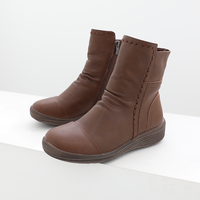 [JSHOE] Sepatu Boots Pendek Kulit Sapi Asli Korea untuk Musim Gugur, Hak 4cm, Ritsleting Samping, Lapisan Bulu Hangat, Sol Lembut, Detail Jahitan