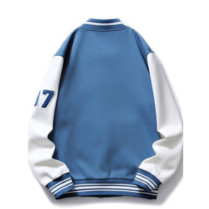 Veste d'hiver OEM à col montant classique bleu Varsity Letterman Baseball College avec bande en cuir blanc Veste chauffante pour l'hiver - Product Image 2