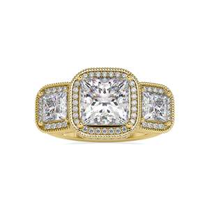 Hermosa novia princesa corte tres laboratorio cultivado diamante anillo de bodas 10K oro sólido rodio compromiso fiesta joyería romántico Halo - Product Image 1