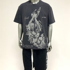 Haute qualité 100% coton lavé à l'acide couleur bloc imprimé T-shirt surdimensionné rétro Vintage à manches longues T-Shirt coupe ample pour hommes - Product Image 1