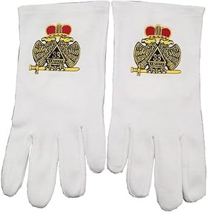 Guantes Masónicos de Algodón 100% - Grado 33 con Alas Descendentes y Logotipo de Corona Roja |   Guantes Masónicos Blancos Bordados a Máquina - Product Image 6