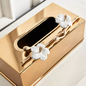 Fancy Designer H0me Decorative <b>Tissue</b> <b>Box</b> High Quality Metal <b>Tissue</b> <b>Box</b> With Flower Accents for Hotel Restaurant Accessories - Product Image 2