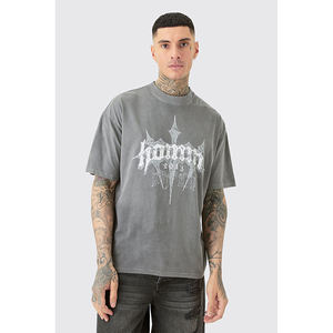T-shirt oversize pour homme, style streetwear, gris délavé, imprimé graphique, style vintage, hip-hop, décontracté, coupe ample, en coton - Product Image 1