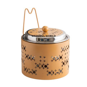 Ensemble de trois chauffe-plats décoratifs en acier inoxydable de luxe avec motif floral - Product Image 6