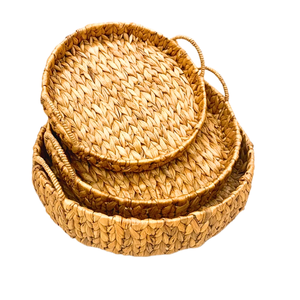 ขายส่งผักตบชวาทอห้องนั่งเล่นถาดทอมือทรงกลมผักตบชวาตะกร้ากระเป๋าคลาสสิกดอกไม้หวายเวียดนาม - Product Image 1