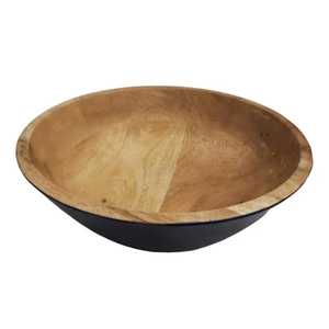 Bol à salade en bois artisanal exquis et cuillères assorties avec impression émail feuille verte tropicale pour une élégance culinaire - Product Image 2