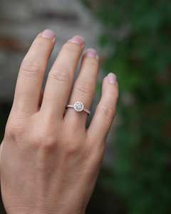 5mm Round Cut <b>Moissanite</b> Halo Engagement <b>Ring</b> | Gold or Silver Solitaire with Accents | Bridal Wedding Fine Jewelry OEM - Product Image 4