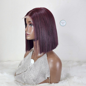 วิกผมบ็อบสั้นแบบมีลูกไม้ปิดตรงสีเบอร์กันดี99J เข้ม - Product Image 1