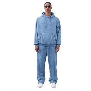 Customized Vintage Acid Washed 2 Pcs Sweatsuit Set For <b>Men</b> Breathable 400 GSM Fleece Acid Washed Hoodie And <b>Baggy</b> <b>Trouser</b> Set - Product Image 1