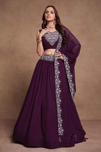 El último diseñador Faux Georgette trabajo de bordado de hilo Lehenga Choli ropa india y paquistaní de Fab Zone - Product Image 3