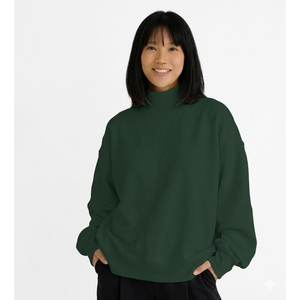 Sudadera de Cuello Alto Verde Oscuro para Mujer, Corte Regular, Tejido de Algodón, Color Sólido, Larga, Marca Privada OEM Trackstar - Product Image 1