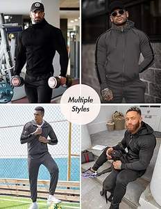 Survêtement pour homme avec poches zippées, sweat-shirt à capuche intégral zippé, ensemble de survêtement 2 pièces, course à pied, jogging, sport, décontracté - Product Image 4