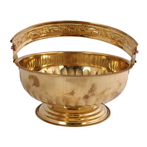 ถังทองเหลืองโบราณออกแบบด้วยมือด้วยการขัดเงาสีทองและมือจับสไตล์ทางศาสนา - Product Image 1