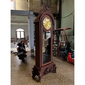 Luxury Oak <b>Wood</b> Rectangle Grandfather <b>Clock</b> Classic Handcarved Details Mechanical Movement <b>Digital</b> Display Eco-Friendly Mid - Product Image 2